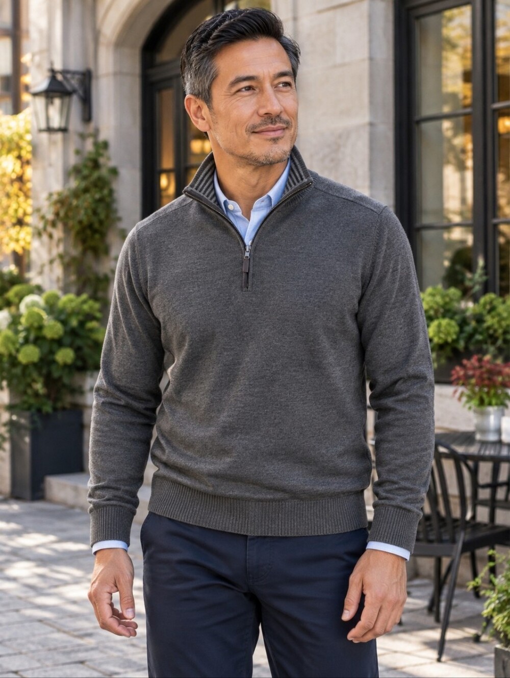 UNTUCKit Belguardo Extra Fine Merino Wool Quarter Zip Sweater M Gray